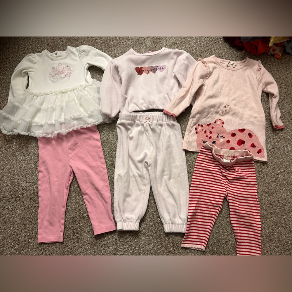 Bundle lot of 3 girls matching outfits juicy couture, little me 18 months